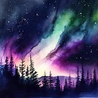 Northern Lights watercolor photo