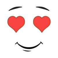 Cartoon smiling face with heart eyes vector illustration.