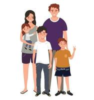 Happy family. Father, mother, two sons and daughter. Vector illustration