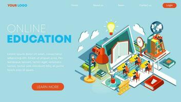 Modern flat design isometric concept of online education for banner and website. Landing page template. Training courses, e-learning, tutorials, lectures. Vector illustration