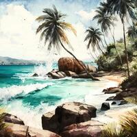 Watercolor Tropical Beach photo