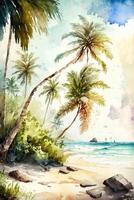 Watercolor Tropical Beach photo