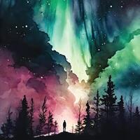 Northern Lights watercolor photo