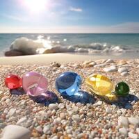 Five Transparent Stone in summer beach view Ai Generated image photo