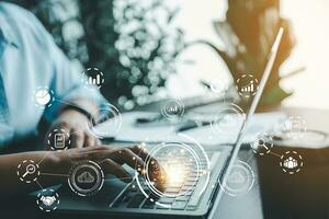 New technology bigdata and business process strategy. Digital transformation change management, internet of things. Customer service management, cloud computing, smart industry. Ai technology. photo