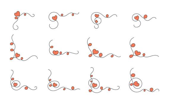 Aesthetic one continuous lines with heart shape set isolated. vector