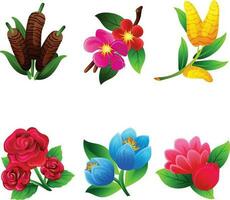 set of bush foliage flower collection vector