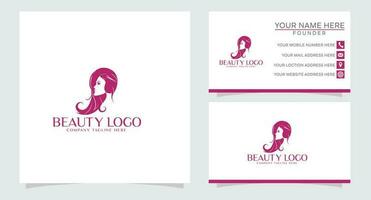 women face with flower logo design and business card. natural women logo for beauty salon, spa, cosmetic, and skin care logo vector