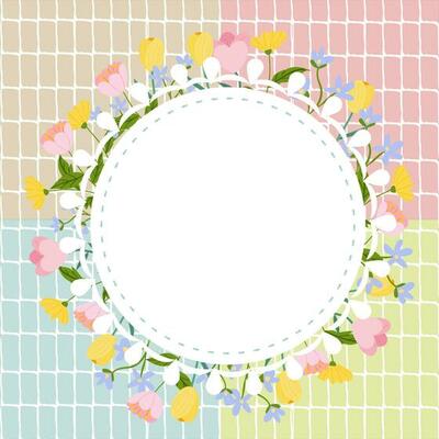 4 colors of Circle Blank placard template with floral seamless pattern background. Copy space for your text.
