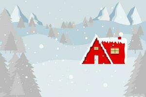 Red house in snow hill background. vector