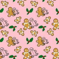 Christmas gingerbread cookies seamless pattern on pink background. vector