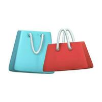 3d render icon. A blue and red shopping bag with white handles. Vector isolated illustration