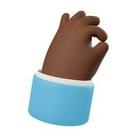 3d render icon of dark skinned hand gesture okay sign. Vector illustration isolated on white background. Cartoon style design for web or app. Okay gesture. Hand in blue jacket