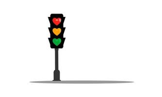 Heart-shaped traffic light love expression creative concept. Symbol or icon in traffic light sign creative, stop, ready, drive and go. vector