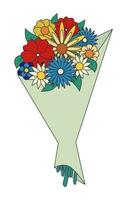 Cartoon retro style isolated bouquet of stylized flowers. Vector unique outline composition on white background. Ideal for post, poster, background.