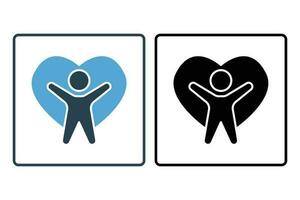 bienestar icono. personas en corazón. icono relacionado a sano viviendo. sólido icono estilo diseño. sencillo vector diseño editable
