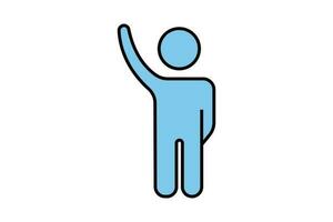 hand up icon. human icon lifting  hand. icon related to answering or participating person educational or journalist. flat line icon style design. Simple vector design editable