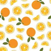 Fresco naranja sin costura modelo en un blanco antecedentes. oro tropical naranja fruta, naranja rebanada. bueno para textil, fondo de pantalla, envase papel. vector