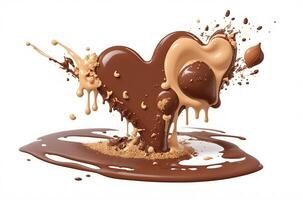 Concept of Love Shape Splash Chocolate With Milk or Milk Cream, a Sweet Treat Isolated on White Background - photo