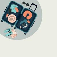 Packed suitcase for summer holidays. Vector illustration.