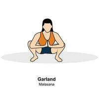 Woman doing yoga.Garland pose,Malasana.Pro vector illustration.