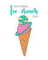 National Ice Cream Day. Greeting card decoration graphic element hand drawn. Isolated, white background. vector