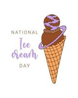 National Ice Cream Day. Greeting card decoration graphic element chocolate ice cream hand drawn. Isolated, white background. vector