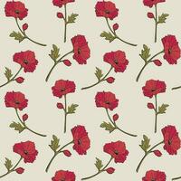 Viva magenta poppy pattern, doodle hand drawn flowers. vector