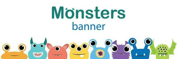 Monster's banner with peep out monsters. Vector illustration.