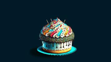 Realistic Colorful Whipped Cream Cake With Sprinkles. 3D Render. photo