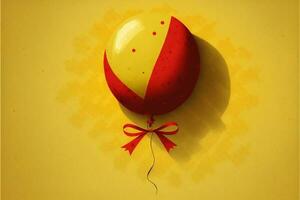 Yellow And Red Realistic Balloon With Ribbon. 3D Render. photo