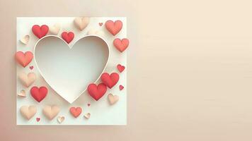 3D Render, Soft Color Paper Cut Heart Shape Background With Copy Space. photo