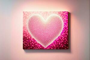 Shiny Pink Glittery Heart Shape On Sqaure Frame. 3D Render. photo