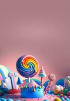 3D Render, Fantasy Colorful Candyland Background. photo