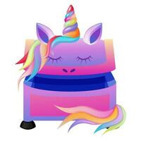 Unicorn chest, empty box, open casket with and horn. Pc game item vector