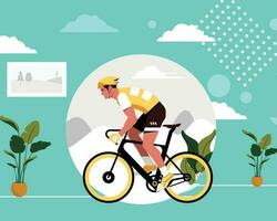 Man riding a bike on the street vector illustration