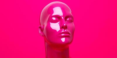 male head mannequin on pink background photo