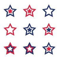 Collection of patriotic stars in red, blue, and white colors for American design. Isolated on white background. vector