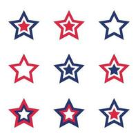 Collection of patriotic stars in red, blue, and white colors for American design. Isolated on white background. vector