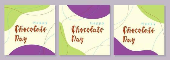 Posters happy world chocolate day, background boho style, banners set. vector