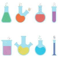 Chemistry beakers and flacks set. Vector icons