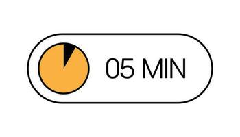 5 Minute Timer UI UX Design Icon, Modern Minimal Look. Clock, Stop Watch Button, Showing Five Minute State. Countdown, Cooking, Remaining Amount Indication. Isolated Vector eps.