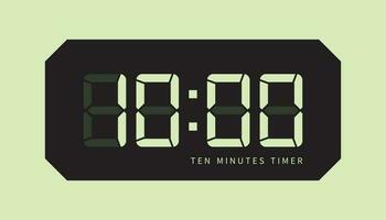 10 Minute Timer Digital Clock Icon, Retro LED Style. Clock, Stop Watch Button, Showing Ten Minutes State. Countdown, Cooking, Amount Indication. Isolated Vector. vector