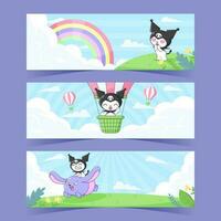 Cute Cartoon Character Horizontal Banner vector