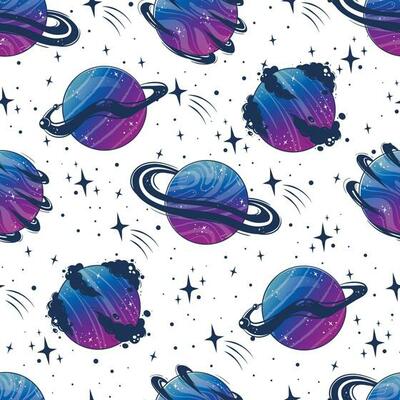 Seamless pattern with space sky and planets