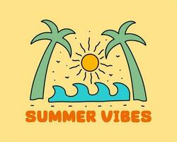 Summer vibes with the coconut and waves element design vector for t-shirt, badge, sticker, etc