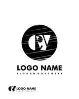 Initial CV negative space logo with circle template vector