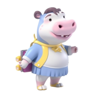 3D cute hippopotamus character png
