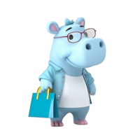 3D cute hippopotamus character png