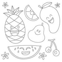 Cute fruits doodle coloring page vector illustration